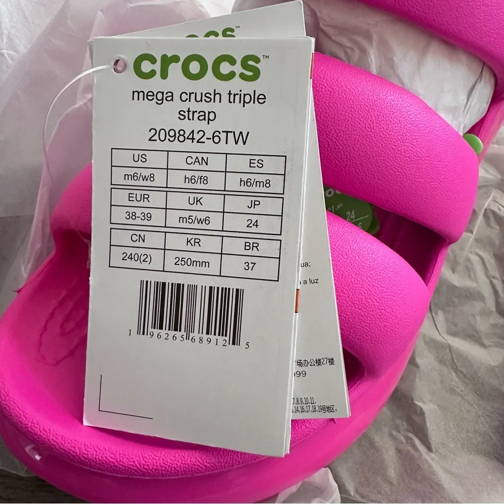 Crocs Mega Crush triple strap Pink Crush platform sandals women’s 8